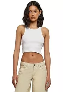Urban Classics Tops Urban Classics Damen Ladies Cropped Rib Top White, M