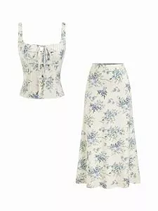 CIDER Kostüme & Blazer CIDER Zweiteiliges Damen-Outfit, florales Tanktop mit Schnürung vorne und A-Linien-Röcken, Sommer, lässiges Ausgehen