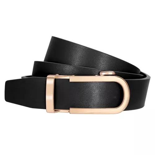 SUOSDEY Gürtel SUOSDEY Damen Ratschengürtel, automatischer Ledergürtel für Jeans Hosen Kleider mit goldener/silber Schiebeschnalle, 3.1 cm Breite schwarz