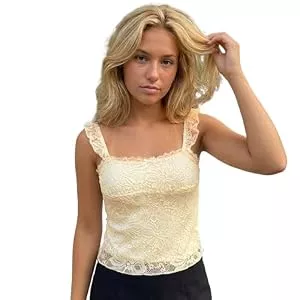 Felcia Tops Damen Sommer Y2k Spitze Cami Tops Ärmellos Rückenfrei Low Cut Spitze Floral Tank Tops