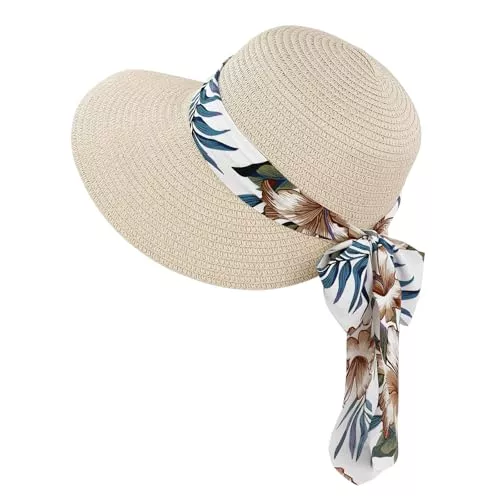 Feelorna Hüte & Mützen Feelorna Damen Strohhut, UV-Schutz Strohhut mit Breite Krempe Atmungsaktiv Strandhut Faltbarer Sommerhut für Reise Urlaub