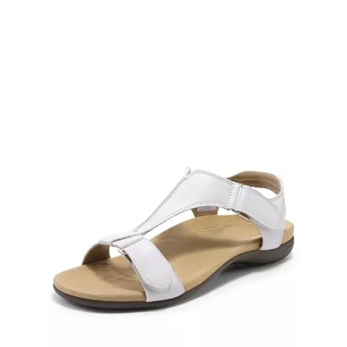 DREAM PAIRS Sandalen & Slides DREAM PAIRS Damen-Sandalen mit Fußgewölbeunterstützung, T-Riemen, orthopädische Flache Sandalen, Bequeme Sommerschuhe,Size 38.5,Weiss,DWUMFS2508