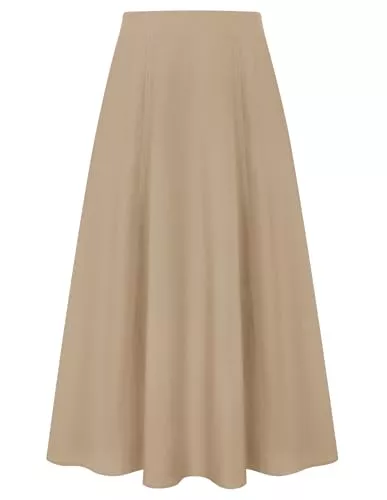 Kate Kasin Röcke Kate Kasin Damen A Linie Hohe Taille Röcke Sommer Casual Einfarbiger Maxirock Vintage Lang Lyocell Leinen Freizeitrock mit Tasche