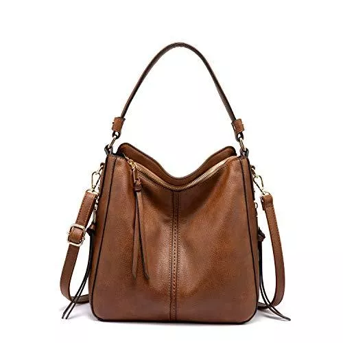 Realer Taschen & Rucksäcke Für größere Ansicht Maus über das Bild ziehen Realer Handtaschen Damen Lederimitat Umhängetasche Designer Taschen Hobo Taschen mit Quasten Braun Mittel