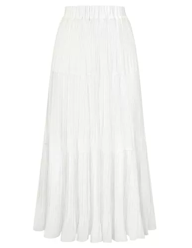 Kate Kasin Röcke Kate Kasin Damen A-Linie Rüschen Maxirock Elastische Hohe Taille Röcke Leichte Chiffon Fließende Frühling Sommer Skirts Outfit