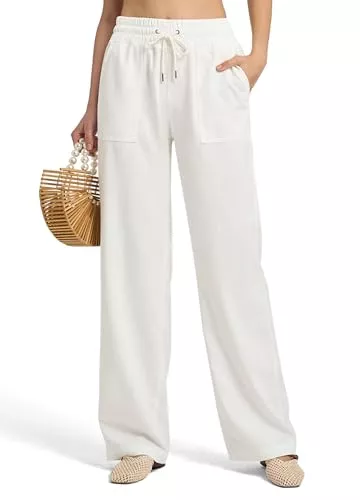 WILLIT Hosen WILLIT Leinenhose Damen Hose Baumwolle Sommerhose Leinen Stoffhose Jogginghose Einfarbig Weites Bein Palazzo Hose Freizeithose Casual Strandhose mit Taschen