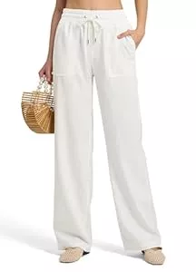 WILLIT Hosen WILLIT Leinenhose Damen Hose Baumwolle Sommerhose Leinen Stoffhose Jogginghose Einfarbig Weites Bein Palazzo Hose Freizeithose Casual Strandhose mit Taschen