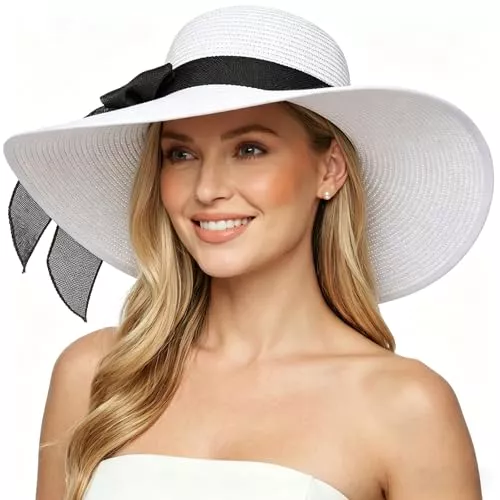 DRESHOW Hüte & Mützen DRESHOW Damen Breit Krempe Strohhut Faltbar Schutz Strandhut Elegant Sommer Hut Sonnenhüte UPF 50+