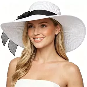 DRESHOW Hüte & Mützen DRESHOW Damen Breit Krempe Strohhut Faltbar Schutz Strandhut Elegant Sommer Hut Sonnenhüte UPF 50+
