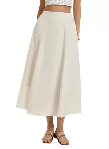 Kate Kasin Röcke Kate Kasin Damen A Linie Hohe Taille Röcke Sommer Casual Einfarbiger Maxirock Vintage Lang Lyocell Leinen Freizeitrock mit Tasche
