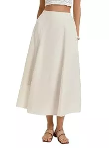 Kate Kasin Röcke Kate Kasin Damen A Linie Hohe Taille Röcke Sommer Casual Einfarbiger Maxirock Vintage Lang Lyocell Leinen Freizeitrock mit Tasche