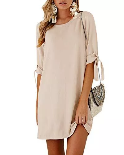 YOINS Freizeit YOINS Damen Kleider Rundhals Blusenkleid Damen Sommerkleid für Damen Langarm Minikleid Lose Tunika mit Bowknot Ärmeln