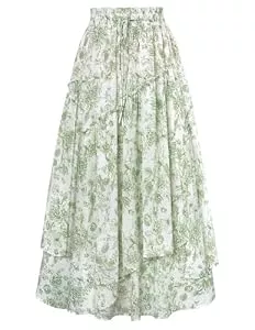 SCARLET DARKNESS Röcke Damenrock mit Blumenmuster, Boho-Rock, elastisch, hohe Taille, lange Maxi-Röcke mit Taschen