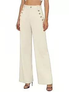 GRACE KARIN Hosen GRACE KARIN Weitem Anzughosen Damen hohem Bund Knopfleiste Hosen mit Tasche Frühling Sommer Outfit Cremefarben M