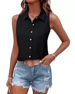 Tanmolo Tops Tanmolo Damen Tank Top Sommer T Shirt Ärmellos Baumwolle Tanktops V-Ausschnitt Shirts Basic Oberteile Lässige Top Schwarz, M