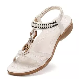 Littleplum Sandalen & Slides Littleplum Sandalen Damen Sommer Flache Sandaletten Elegant Sandals Strand Schuhe(Weiß,38EU)