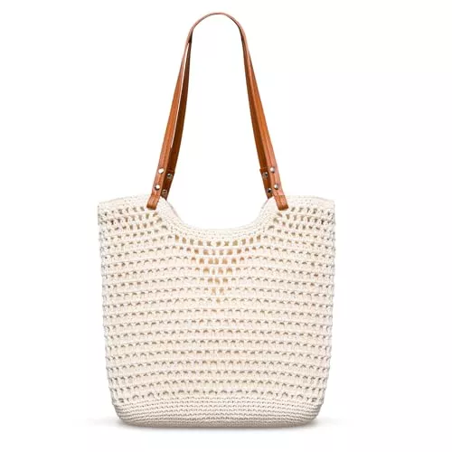 Toptime Taschen & Rucksäcke Toptime Gehäkelt Strandtasche Damen, Gewebte Strand Tote Bag mit Reißverschluss &amp; Ledergriff, Leichte Boho Häkeltaschen mit Auslaufdichter Ausstattung, Somer Handtasche Damen für Reisen Urlaub