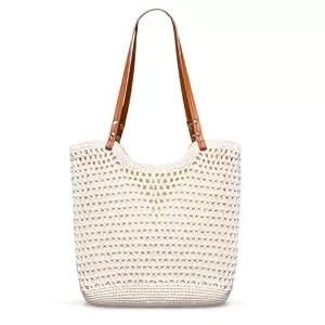 Toptime Taschen & Rucksäcke Toptime Gehäkelt Strandtasche Damen, Gewebte Strand Tote Bag mit Reißverschluss &amp; Ledergriff, Leichte Boho Häkeltaschen mit Auslaufdichter Ausstattung, Somer Handtasche Damen für Reisen Urlaub
