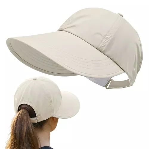 Generisch Hüte & Mützen Generisch Sonnenhut Damen, 2026 Neu Visor Cap Damen, Faltbar UV Schutz 50 Hut, Sonnenhüte für Damen, Sunscreen Baseball Hat mit Breite Krempe Pferdeschwanz Strandhut für Golf Reisen Wandern