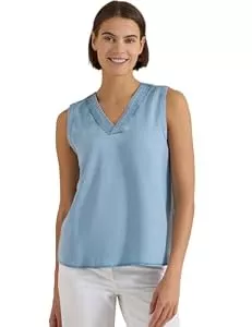 Cecil Ärmellose Blusen Cecil Damen 3413158 Blusentop im Denim-Look mit V-Neck (1er Pack)