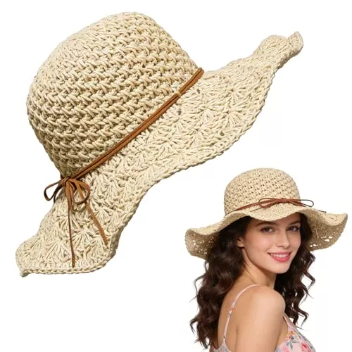 Lysjoy Hüte & Mützen Lysjoy Sonnenhut Damen, Strohhut Damen Sommer, Sommerhut Damens Leicht, Hut Damens Sommer Faltbar, UV-Schutz Boho Sonnenhut für Strand, Urlaub, Reisen, Outdoor-Aktivitäten