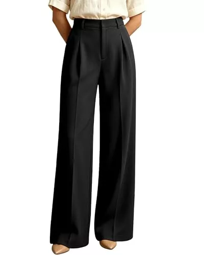 JUOIANTANG Hosen JUOIANTANG Anzughose Damen Hohe Taille Palazzohose mit Gerades Weites Bein und Taschen Frauen Weite Stoffhosen XS-XXL