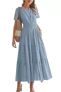 VEVESMUNDO Freizeit VEVESMUNDO Sommerkleid Damen Lang Baumwolle Kurzarm Maxikleider