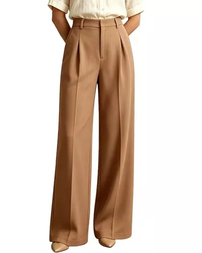 JUOIANTANG Hosen JUOIANTANG Anzughose Damen Hohe Taille Palazzohose mit Gerades Weites Bein und Taschen Frauen Weite Stoffhosen XS-XXL