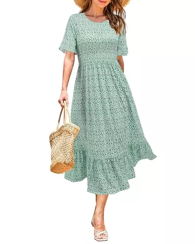 STYLEWORD Freizeit STYLEWORD Sommerkleid Damen Lang Kurzarm Boho Kleid Sommer Blumenkleid Swing Maxikleid