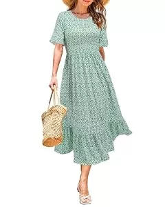 STYLEWORD Freizeit STYLEWORD Sommerkleid Damen Lang Kurzarm Boho Kleid Sommer Blumenkleid Swing Maxikleid