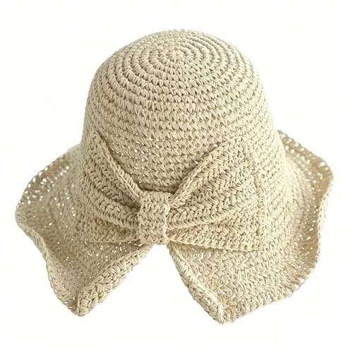 KXF Hüte & Mützen KXF Frauen Stroh Sonnenmütze Floppy Breite Rand Strand Sonnenmütze Faltbare Sommer Outdoor Pferdeschwanz UV Schutzhut für Reiseurlaub