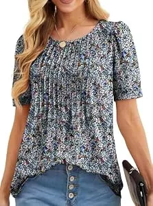 GRECERELLE Kurzarmblusen GRECERELLE Tshirt Damen Sommer Kurzarm Rundhals Oberteile Damen Shirt Freizeit Blusenshirt Leichte Lässig Tuniken Tops T-Shirt (Schwarze mit Anemone, M)