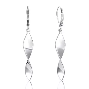 ASH'S CHOICE Schmuck ASH'S CHOICE Silber 925 Ohrringe Hängend Hypoallergen Französische Klein Creolen mit Anhänger Doppel Gedrehter/Spirale/Blatt/Wassertropfen Lange Ohrhänger Boho Damen Frauen