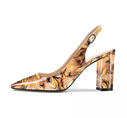 Castamere High Heels Castamere Damen Hoher High Chunky Blockabsatz Absatz Heel Spitze Zehenkappe Slingback Pumps Slip-on Knöchelriemen Dress Clear Sandalen 8.5 cm Heels