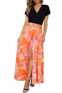 Newshows Freizeit Newshows Sommerkleid Damen lang Maxikleid Sommer Kurzarm V Ausschnitt Strand Kleider Orange Abstract Flowers,M