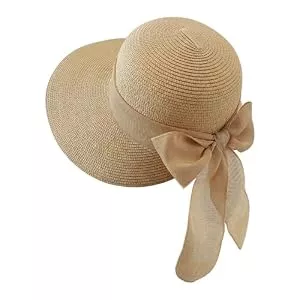 KXF  KXF Frauen Stroh Sonnenmütze breiter Rand Sommer Strandhut verstellbar klappbarer packbarer Stroh Sonnenmütze für Reise Garten im Freien