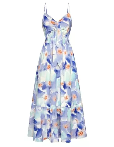 GRACE KARIN Freizeit GRACE KARIN Damen V-Ausschnitt Ärmellos Blumenkleid Sommer Casual A-Linie Maxi Kleider Strand Hochzeit Fließendes Freizeitkleid mit Taschen
