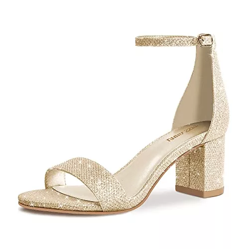 PIZZ ANNU High Heels PIZZ ANNU Sandalen Damen mit Absatz Bequem Sandaletten Sommer Elegant Sommerschuhe Klassische Blockabsatz Schuhe Gold EU 36
