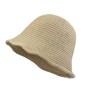 Manfnee  Manfnee Gewebter Strandhut Damen Sommer Knit Geflochtene Sonnenhut Stroh Fisherman Hut für Frauen