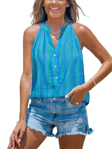 CUPSHE Ärmellose Blusen CUPSHE Damen Sommer Tank Top Gestreiftes Ärmelloses V-Ausschnitt Blusen Lässig Oberteile Basic Vest