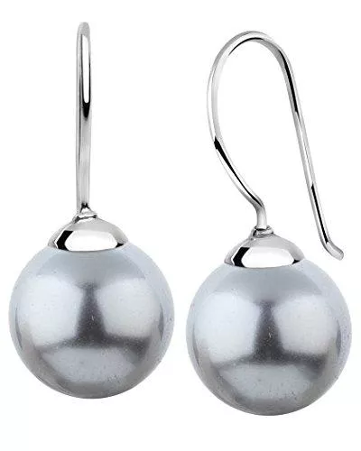 Nenalina Schmuck Nenalina Silber Damen-Ohrringe Ohrhänger mit Glas Perlen 12 mm Grau für Frauen, 925 Sterling Silber, Perlen Ohrringe für Damen, Hochzeit Ohrringe, 842404-199