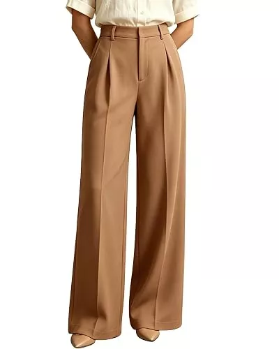 JUOIANTANG Hosen JUOIANTANG Anzughose Damen Hohe Taille Palazzohose mit Gerades Weites Bein und Taschen Frauen Weite Stoffhosen XS-XXL
