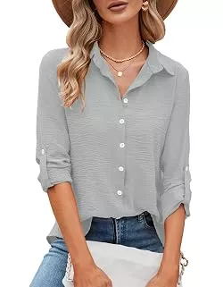 Odosalii Hemdblusen Odosalii Damen V-Ausschnitt 3/4 Ärmel Chiffon Causal Lässige Elegant Bluse | Fashion Oberteile Oberteil Tops Langarmshirt Shirts Tunika Hemd