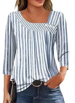 Kistore Langarmblusen Kistore Bluse Damen 3/4 Arm Asymmetrischer Ausschnitt Tunika Sommer Tops | Tunika Damen Sommer,Blusen &amp; Tuniken für Damen,Damen Blusen Elegant Modern
