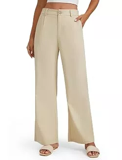 Enmain  Enmain Leinenhose Damen Weites Bein Büro Stoffhose Damen Hohe Taille Freizeithose Baumwolle Businesshose mit Taschen