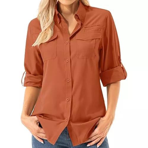 Asfixiado Hemdblusen Damen Hemdbluse UV Shirt UPF 50+ Safari Kleidung Wanderbluse Damen Outdoor Cooling Quick Dry Sonnenschutz Langarm Luftiges Hemd