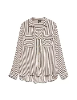 VERO MODA Hemdblusen VERO MODA Damen Blusen Hemd Leger mit Brusttaschen Regular Stretch 3/4 Arm Top Oberteil