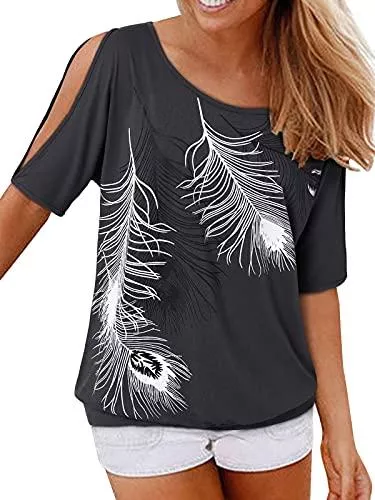 YOINS Kurzarmblusen YOINS T-Shirts Damen Kurzarm Sommer Top Schulterfrei Oberteil Damen Off Shoulder Carmen Shirt Feder