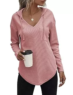 Cuptac Kapuzenpullover Cuptacc Pullover Damen Hoodie Mit Kordelzug V-Ausschnitt Kapuzenpullover