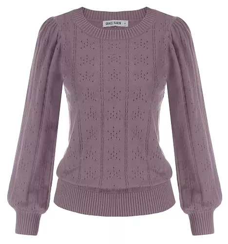 GRACE KARIN Pullover & Strickmode GRACE KARIN Damen Strickpullover Rundhals Pullover Mode Langarm Sweater